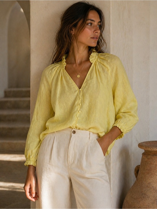 Maeve Tops - Maeve Linen The Audie Puff Blouse